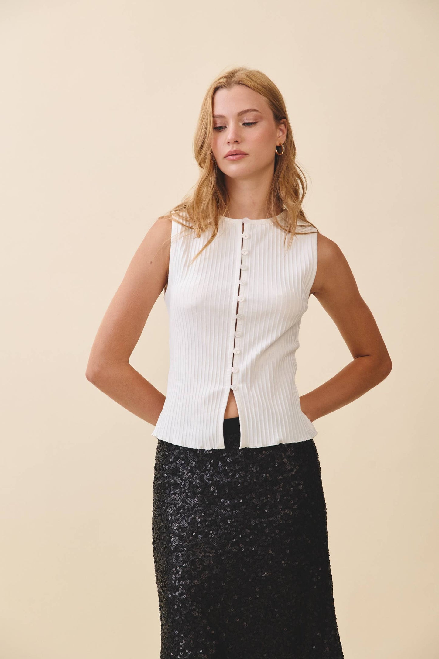 Ribbed Button Front Tank Top