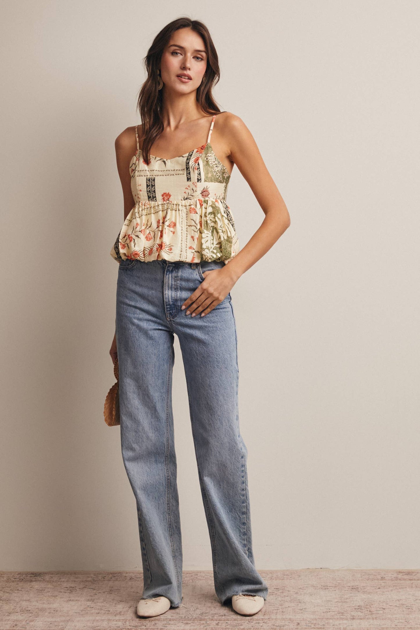 Patchwork Floral Peplum Cami Top