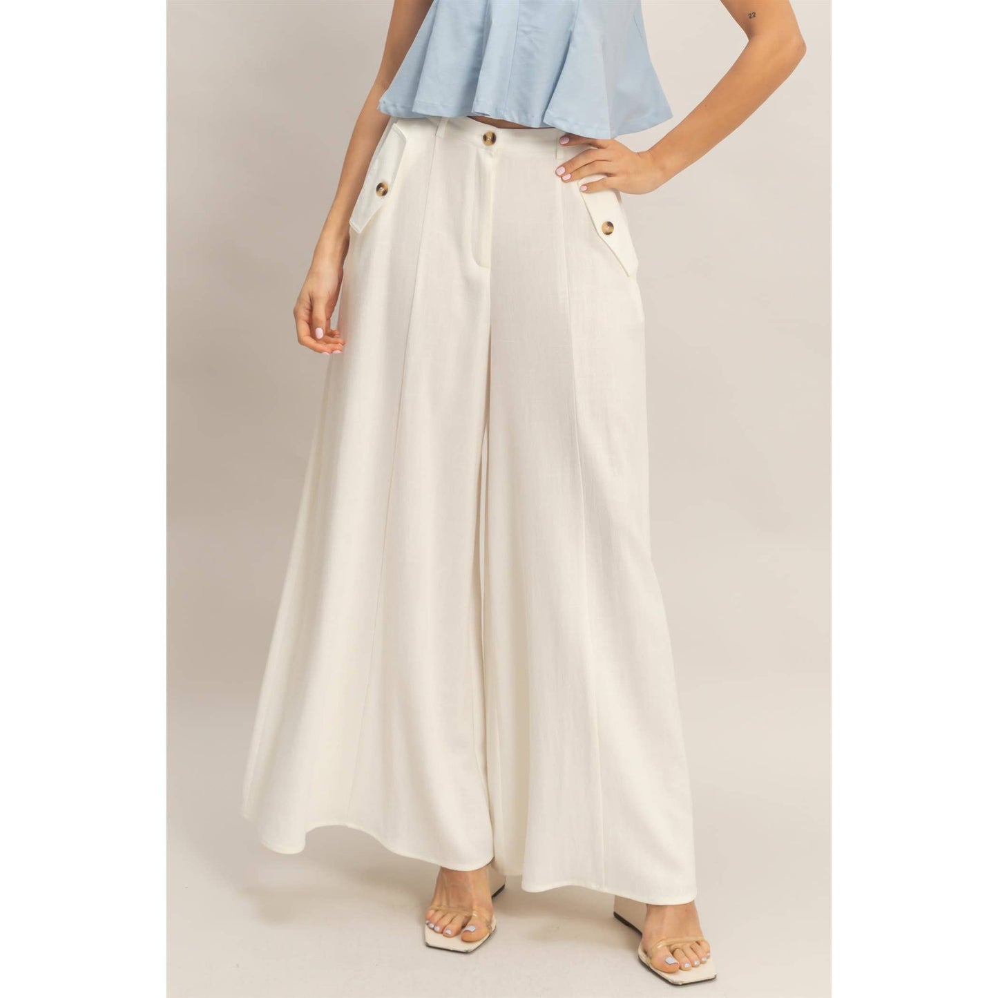 Wide-Leg Flap Pocket Pants: OATMEAL