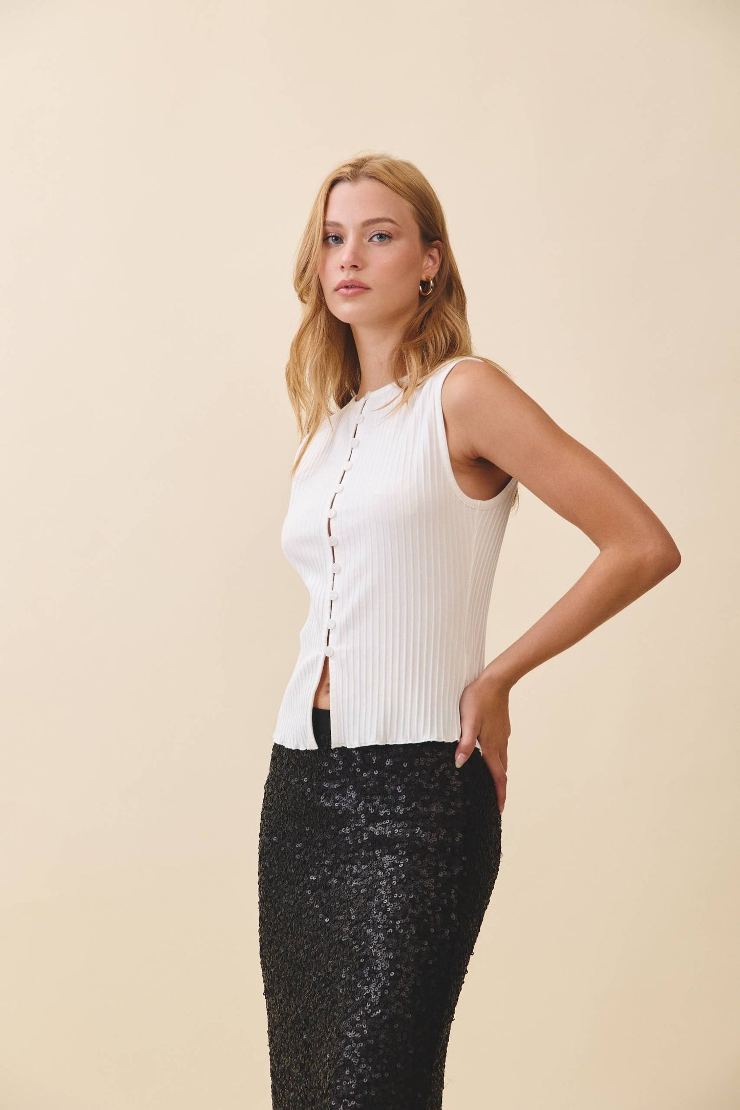Ribbed Button Front Tank Top