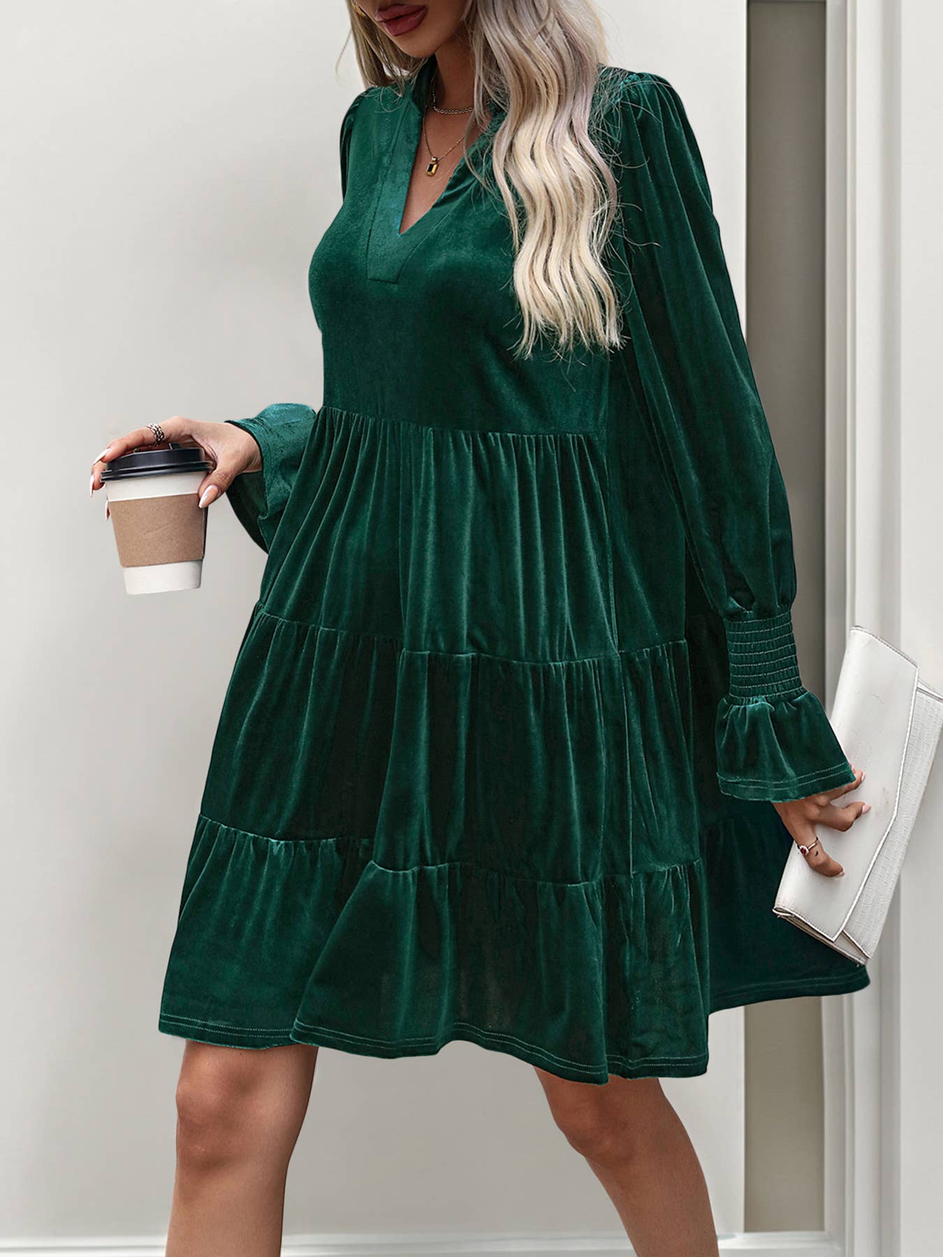 Elegant Velvet Dress Green  S