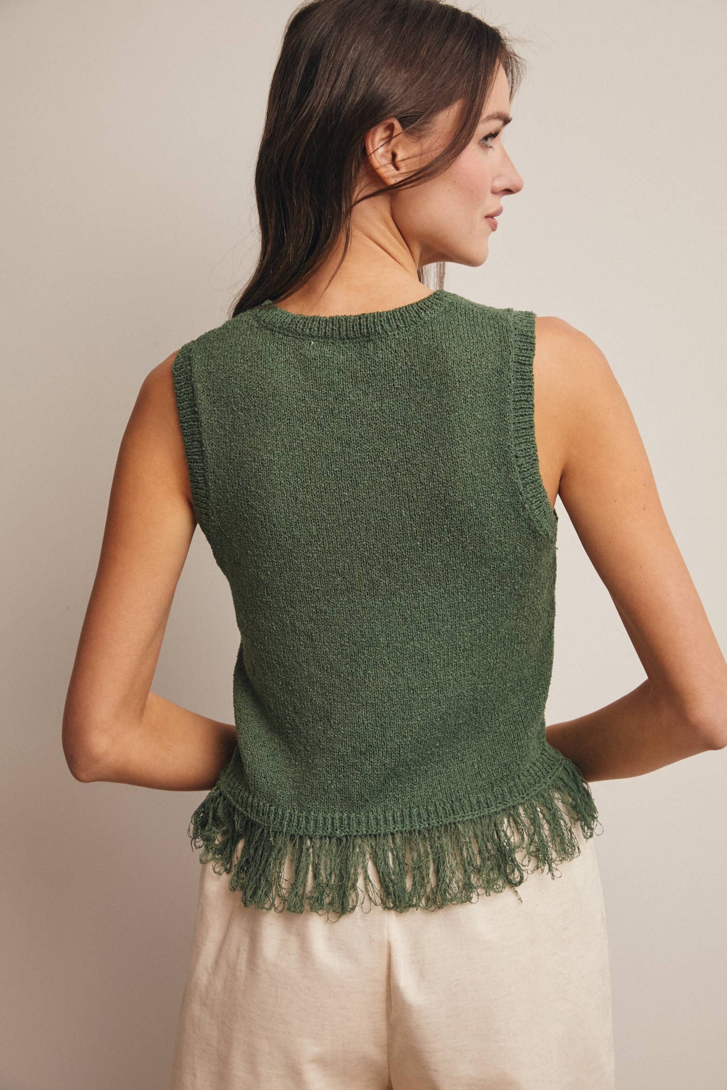 Fringe Hem Sleeveless Knit Top