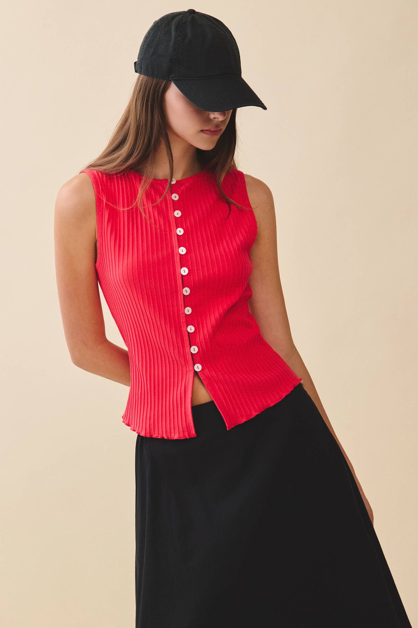 Ribbed Button Front Tank Top