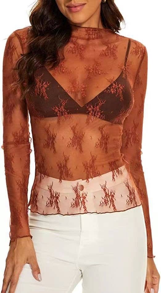 Long Sleeve Mesh Top in Mauve