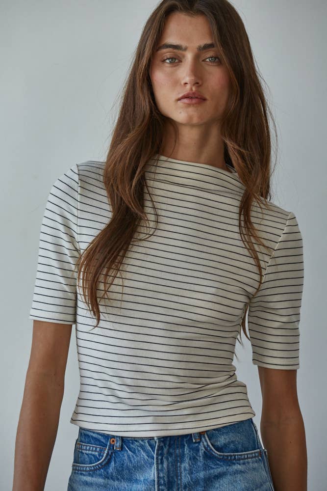 Knit Mock Neck Short Sleeve Top