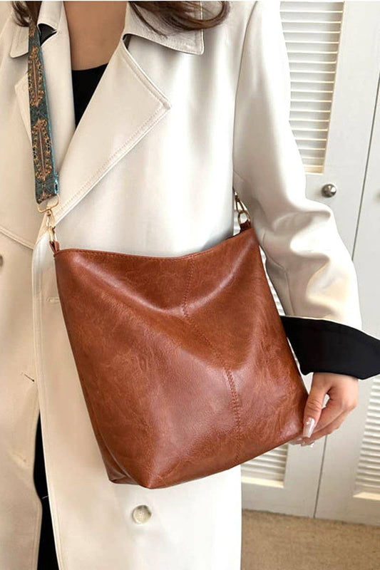 Retro Pattern Strap Vegan Leather Crossbody Shoulder in CAMEL