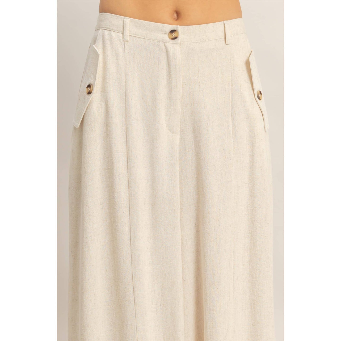 Wide-Leg Flap Pocket Pants: OATMEAL