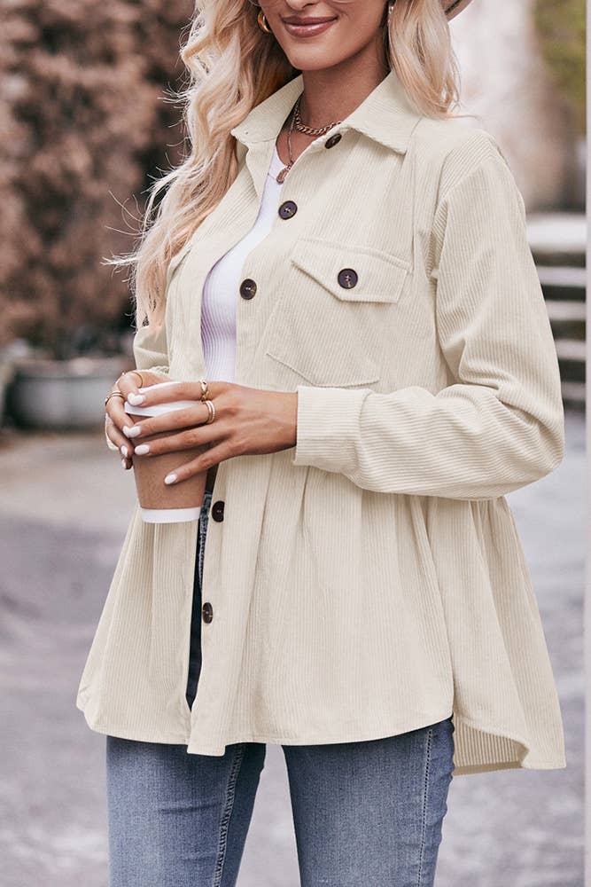 Beige Button Up Corduroy Shirt