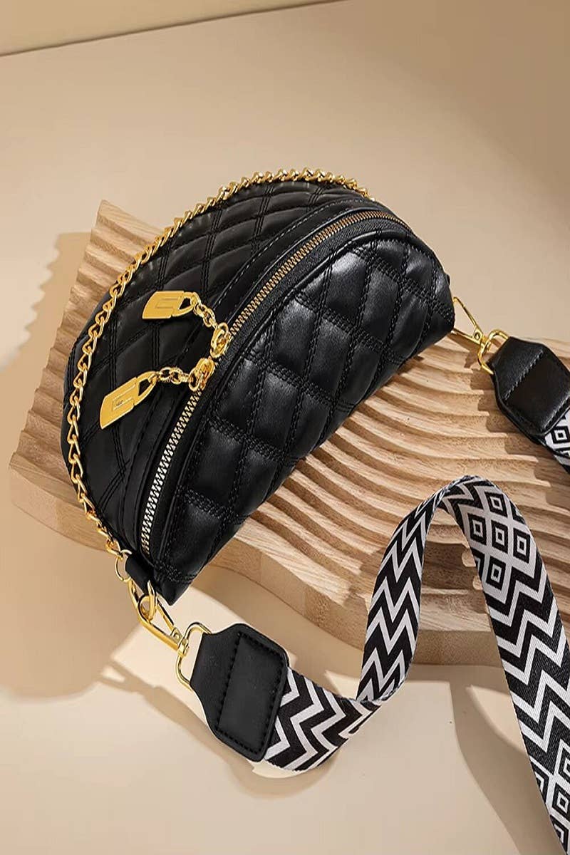 Quilted Vegan Leather Crossbody Bum Bag in Black