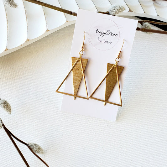 Triangle statement earrings, Modern brass dangles