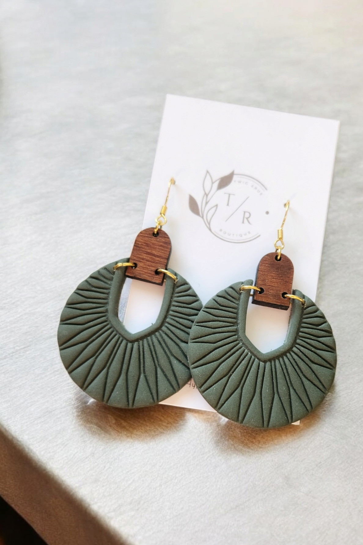 Luna|  Embossed Clay & Wood statement earring