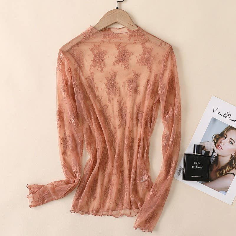 Long Sleeve Mesh Top in Mauve