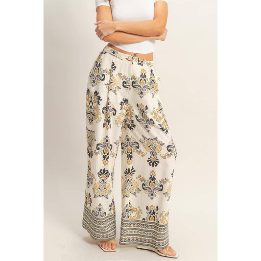 Wide-Leg Printed Palazzo Pants: BLACK