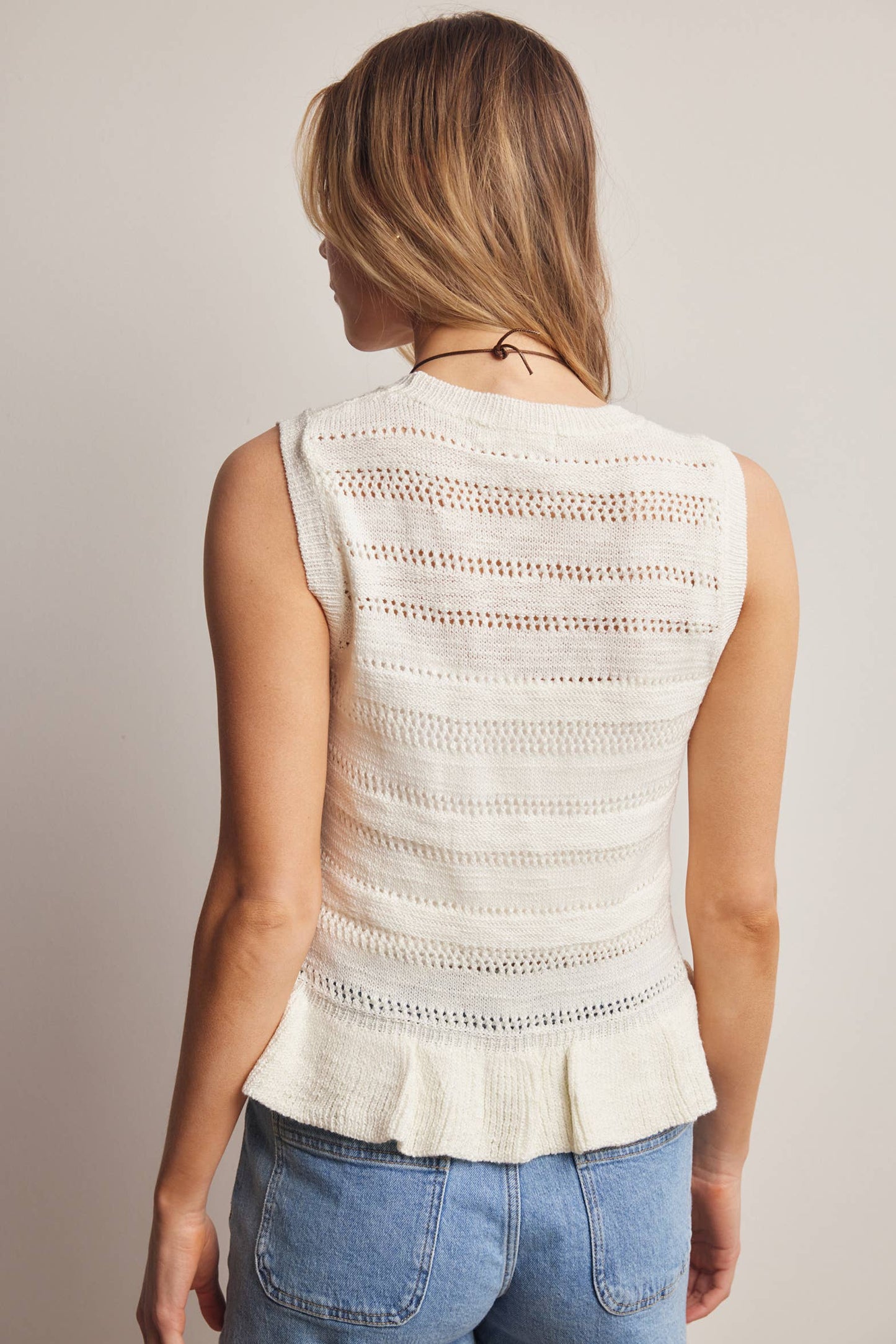 Sleeveless Pointelle Knit Peplum top