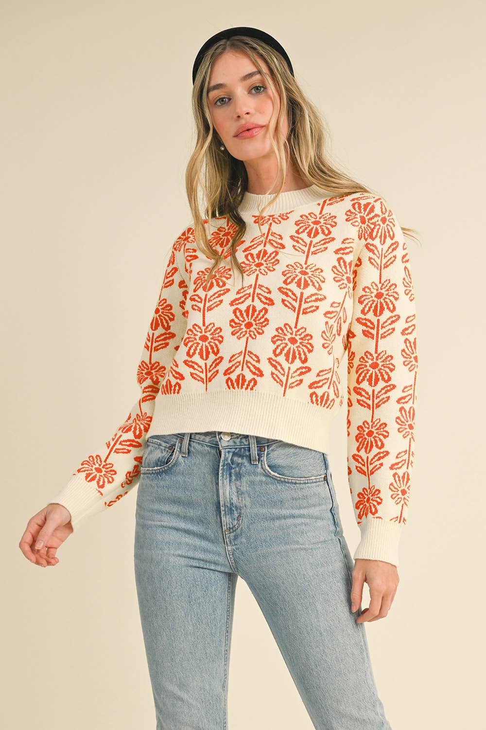 Retro Floral Sweater in Tangerine