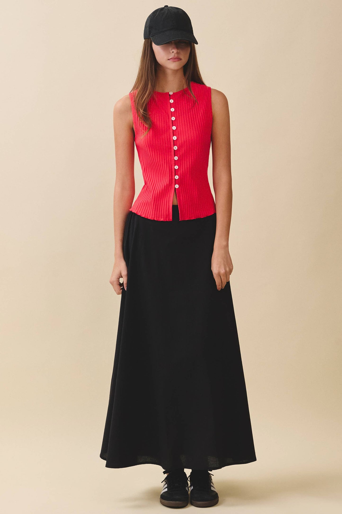 Ribbed Button Front Tank Top