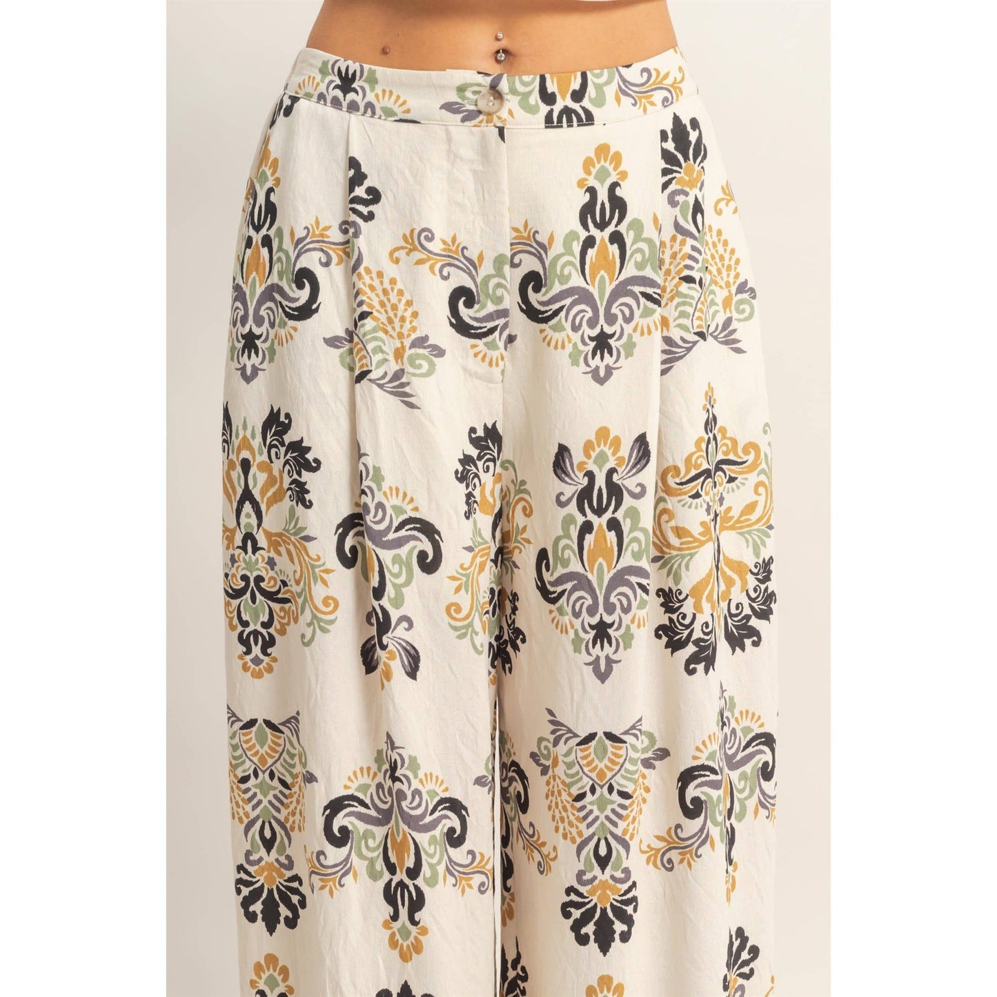 Wide-Leg Printed Palazzo Pants: BLACK