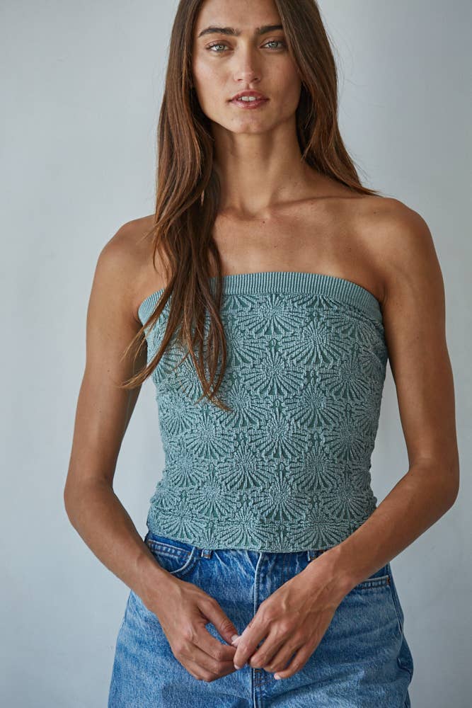 Knit Seamless Jacquard Tube Top: Dark Sage