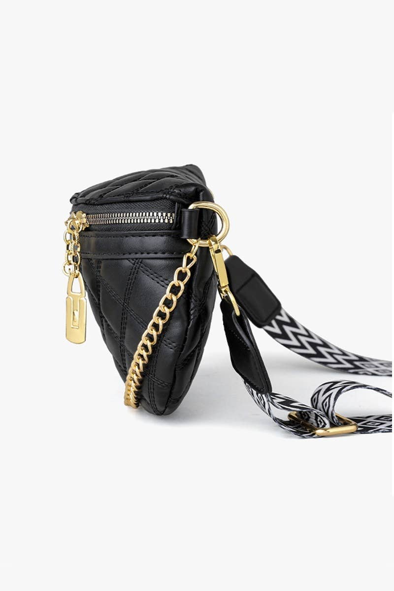 Quilted Vegan Leather Crossbody Bum Bag in Black