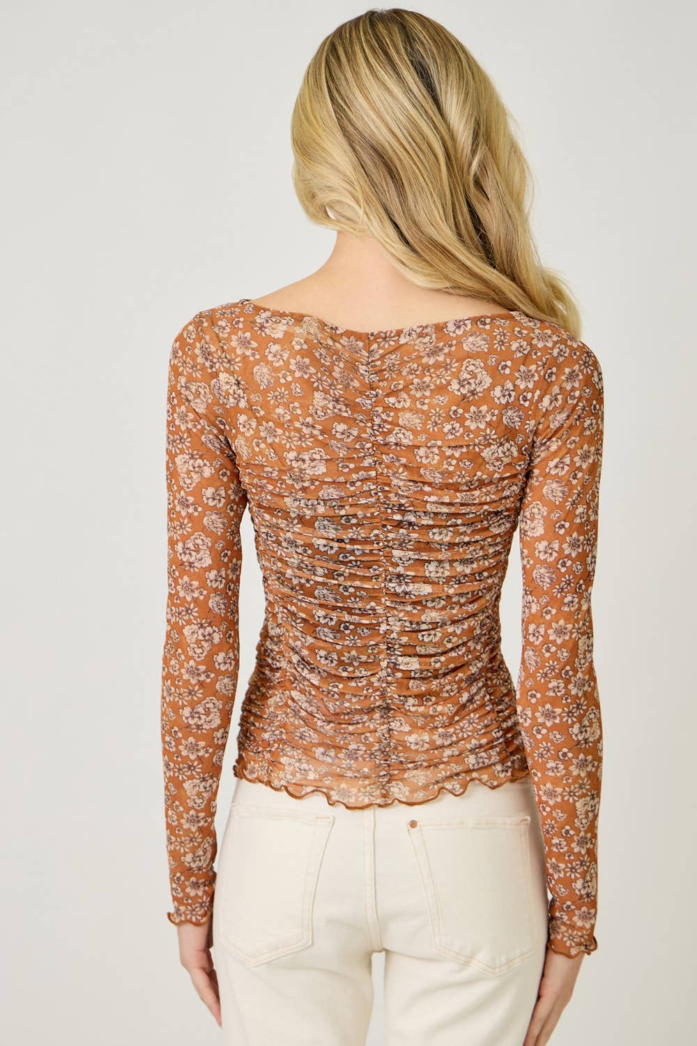 Lettuce Hem Mesh Print Top in Pumpkin floral