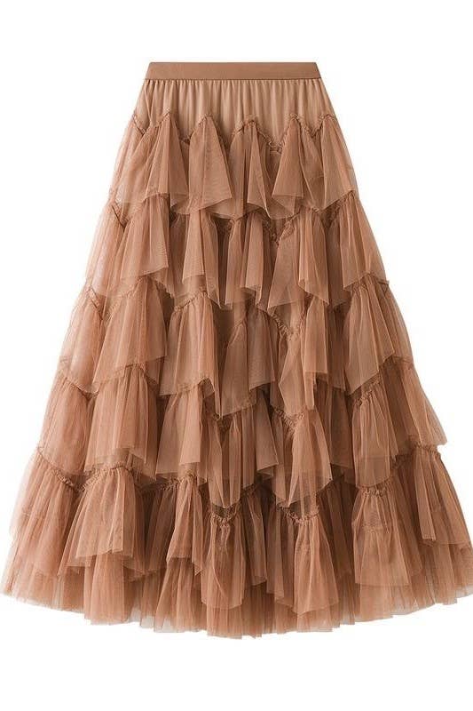 Ruffle Chiffon Skirt- Warm Brown