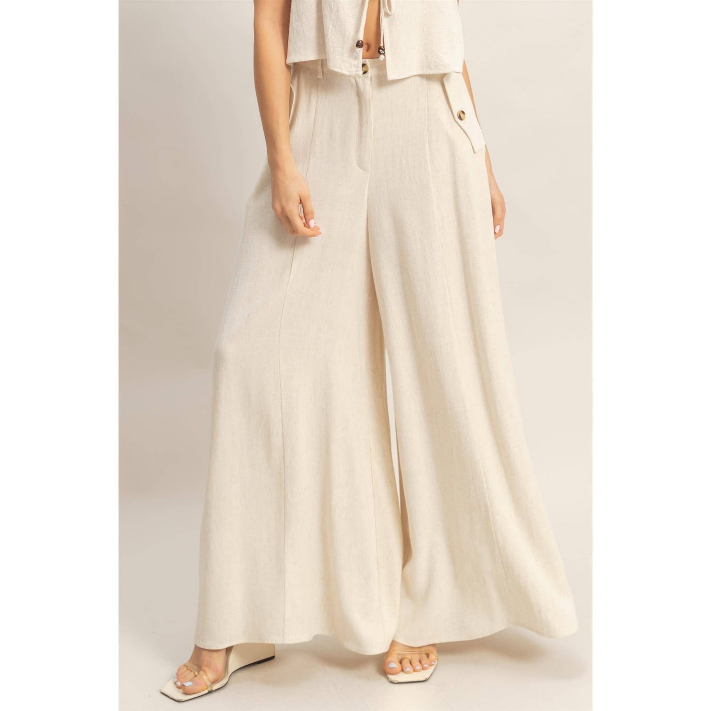 Wide-Leg Flap Pocket Pants: OATMEAL