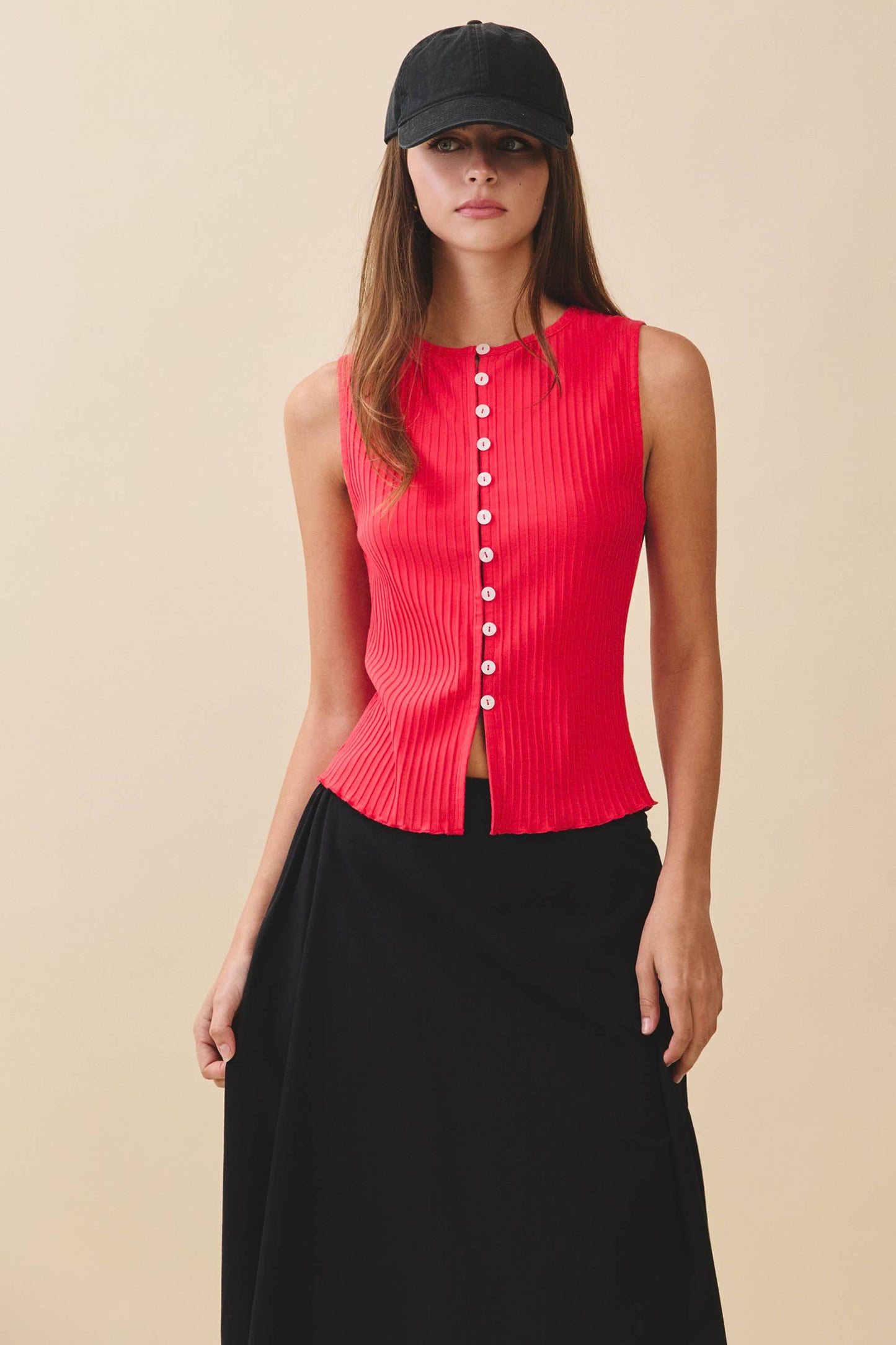 Ribbed Button Front Tank Top
