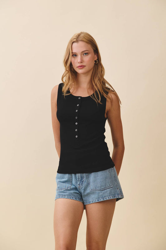 Ribbed Henley Tank Top