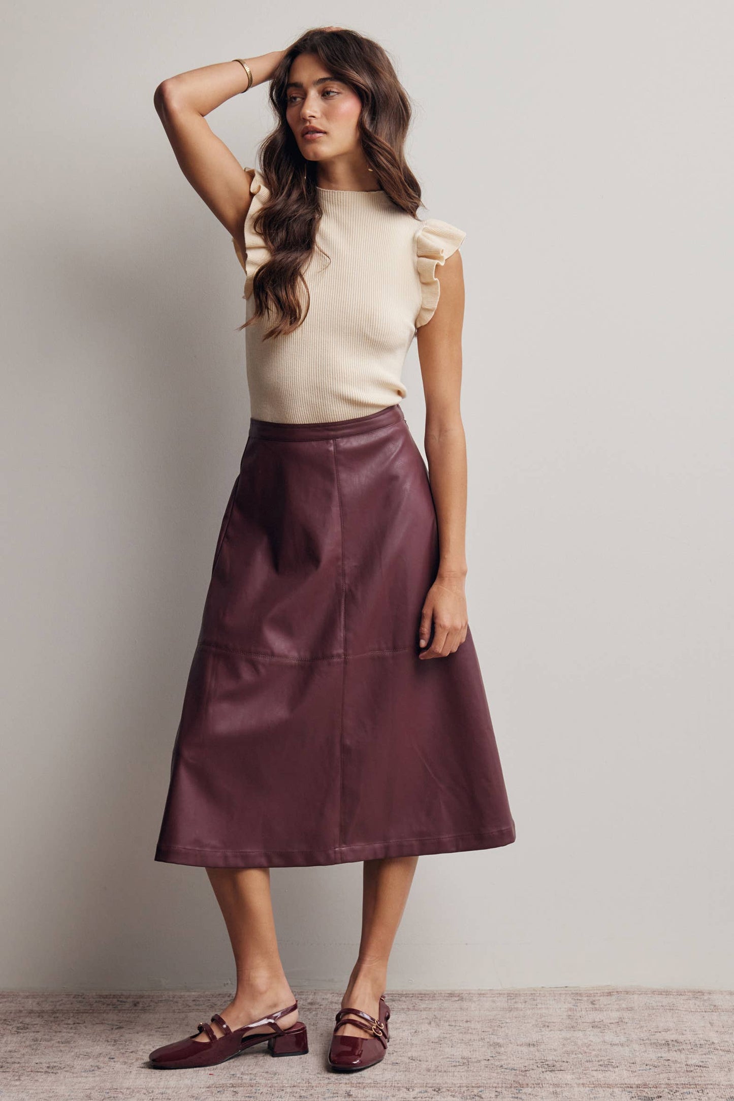 Ruffle Sleeve Rib Knit Top