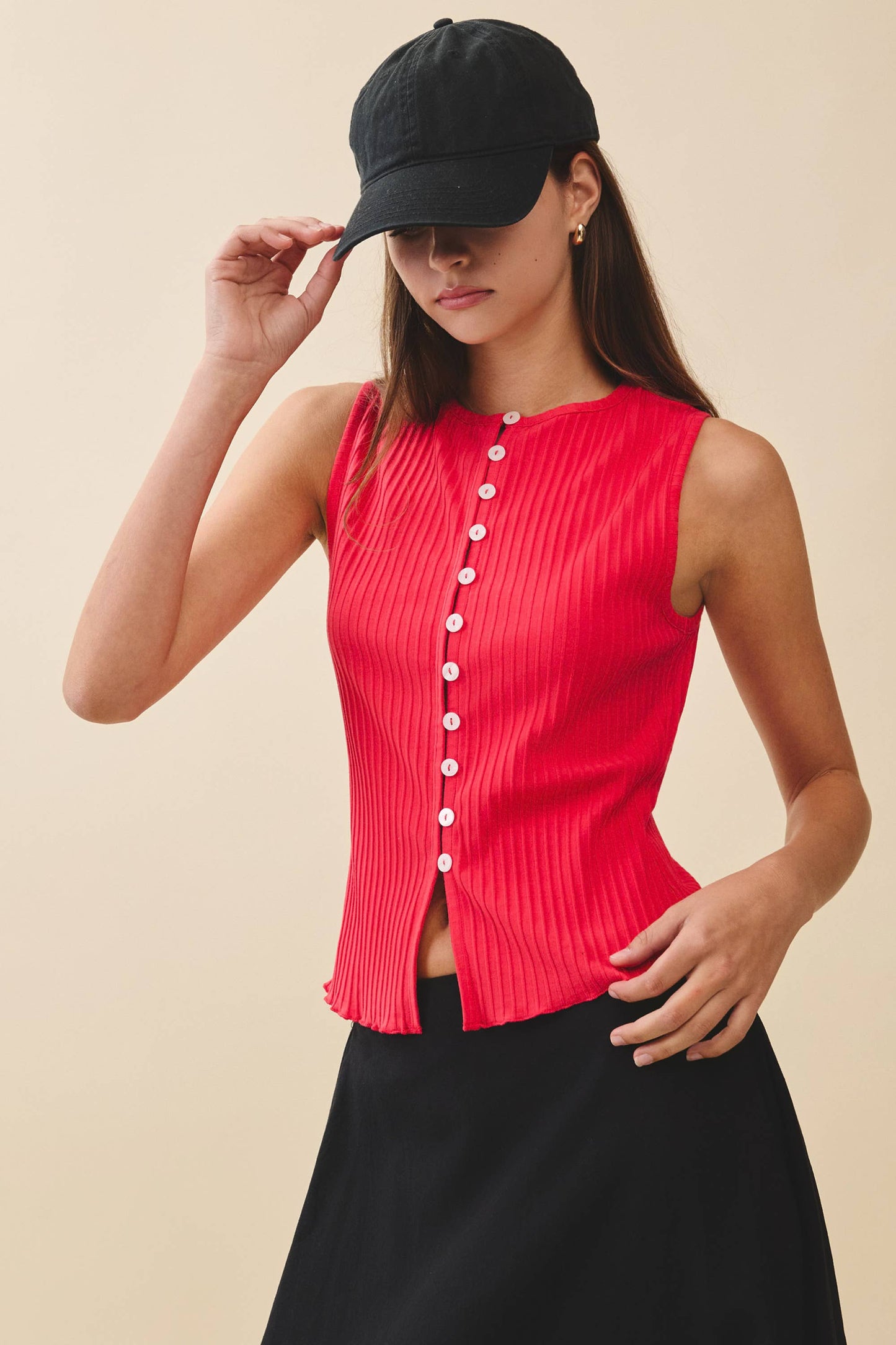 Ribbed Button Front Tank Top
