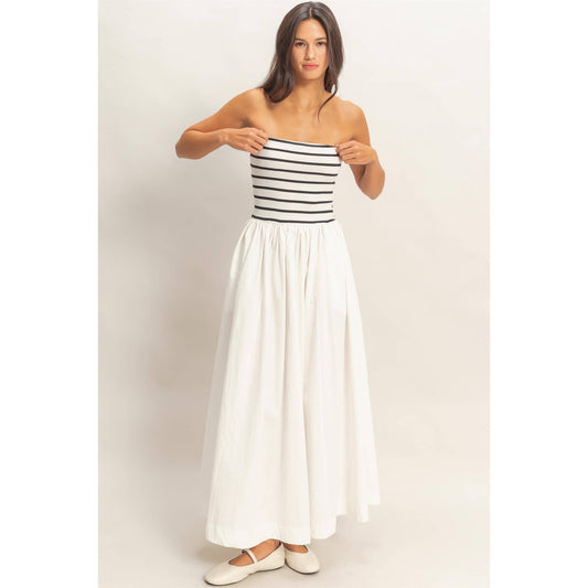 Striped Strapless Flowy Midi Dress