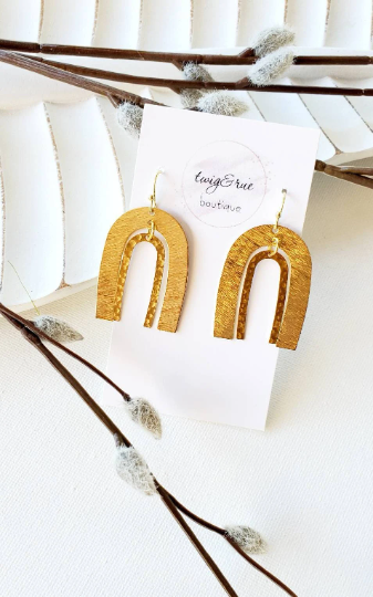 Double Arch modern earring, Rainbow arc brass dangles