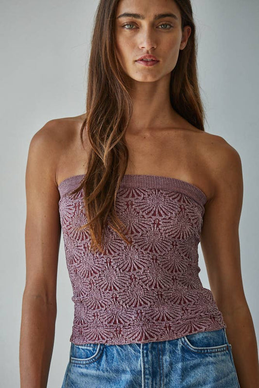 Knit Seamless Jacquard Tube Top Wine