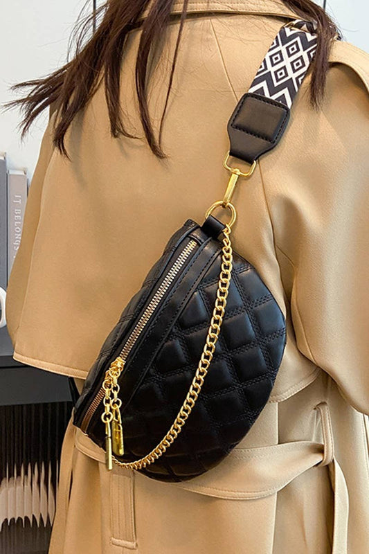 Quilted Vegan Leather Crossbody Bum Bag in Black
