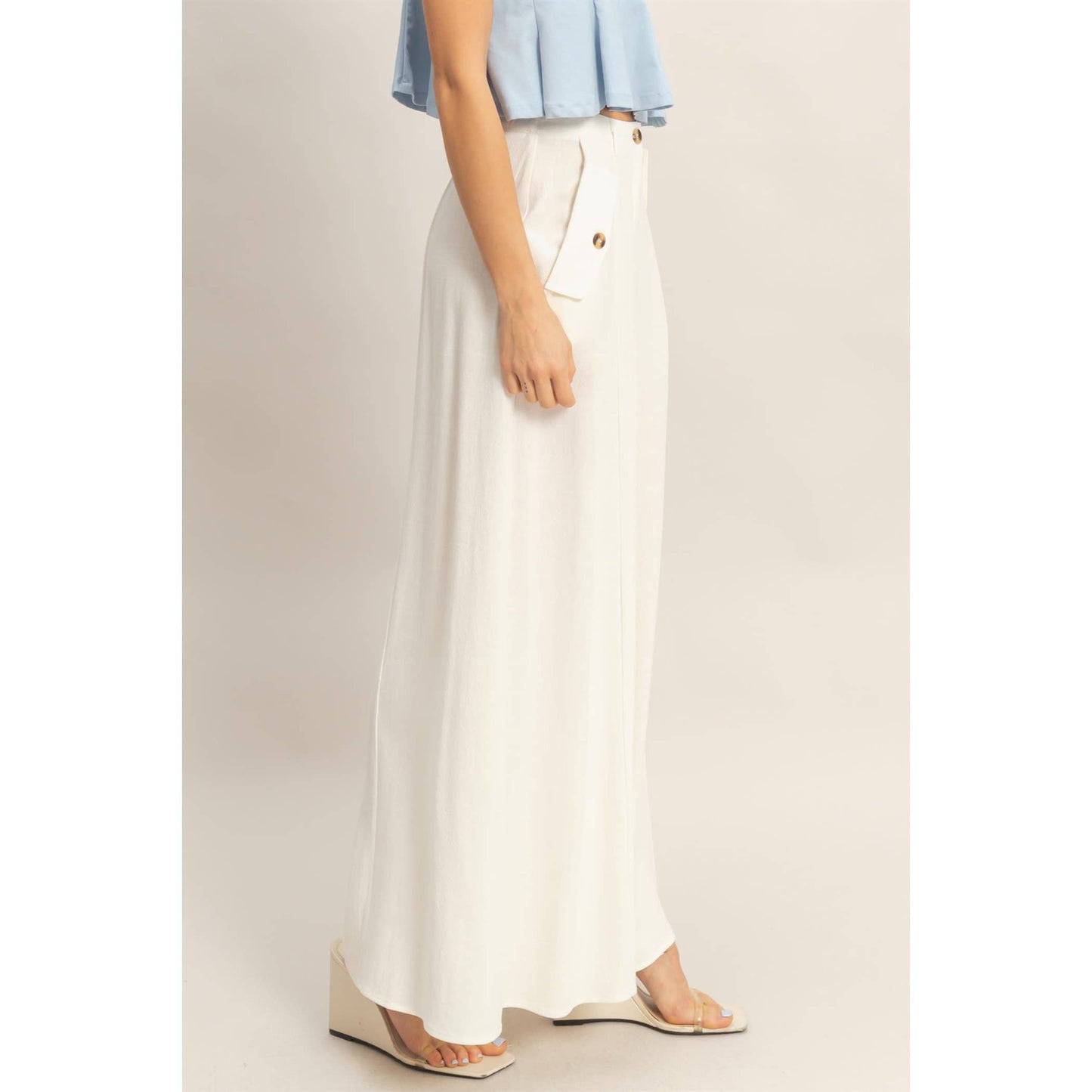 Wide-Leg Flap Pocket Pants: OATMEAL