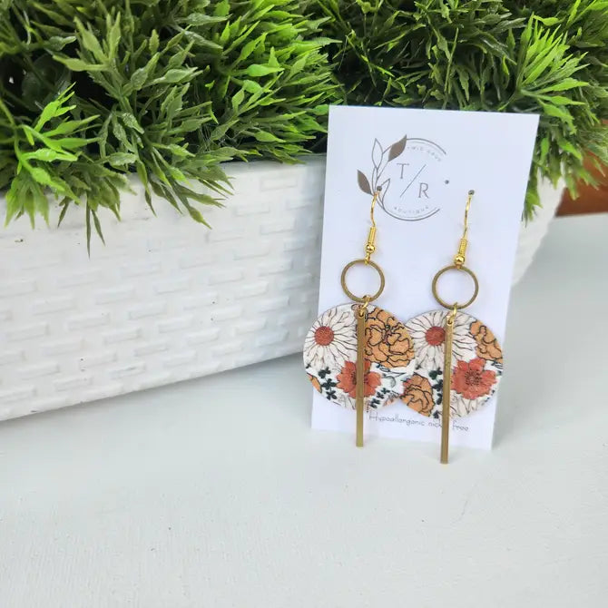 Jude|  Floral genuine leather and brass dangles