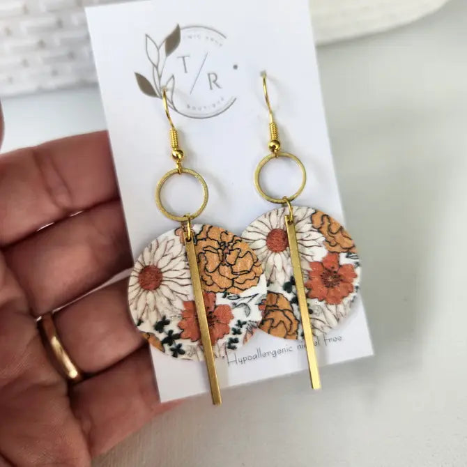 Jude|  Floral genuine leather and brass dangles