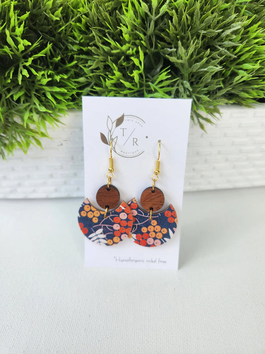 Estella| Fall berry wood & leather earring