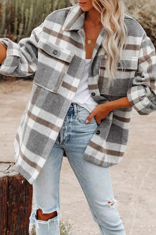 Khaki plaid flannel jacket