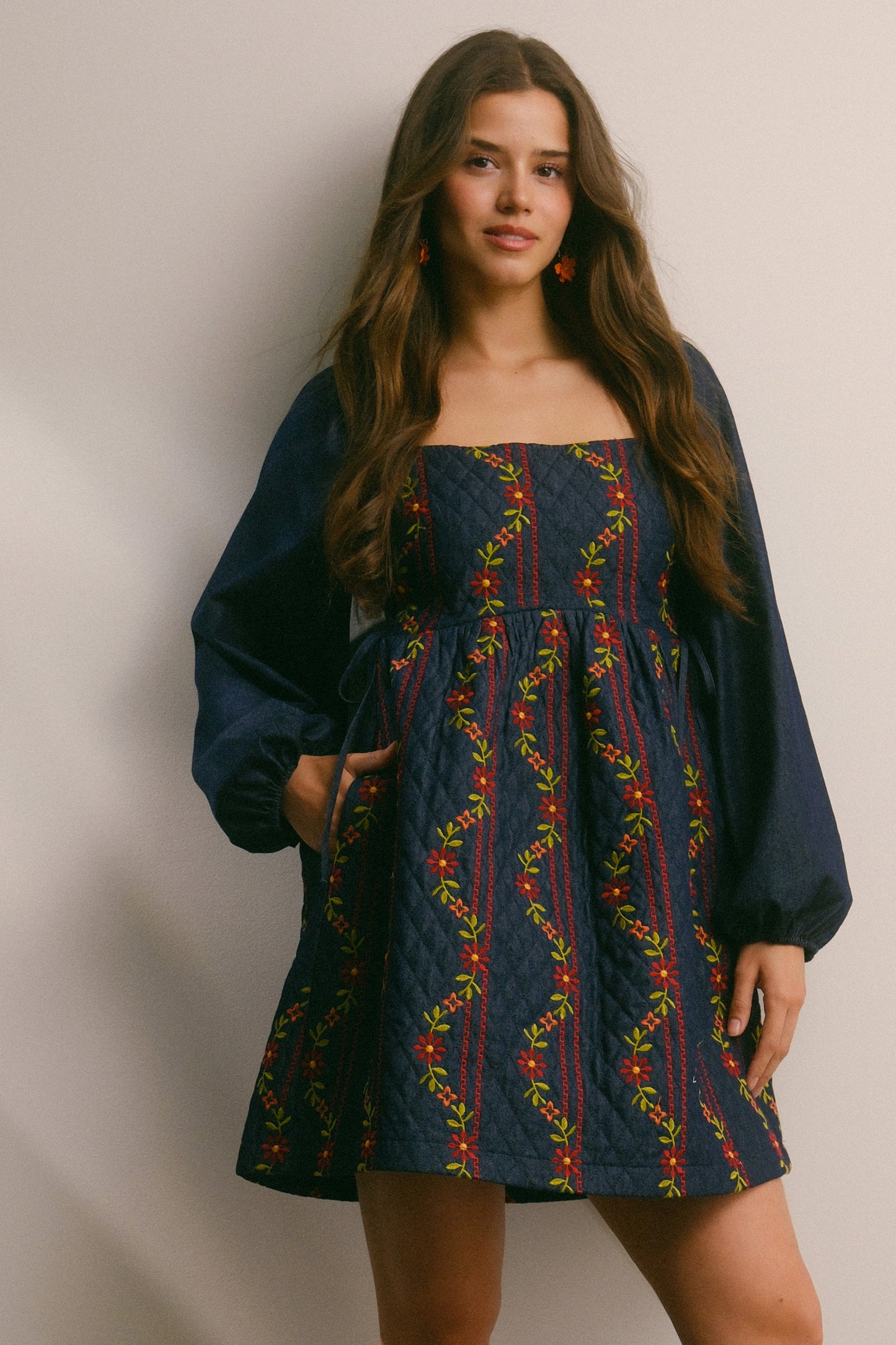 Embroidered Quilted Minidress