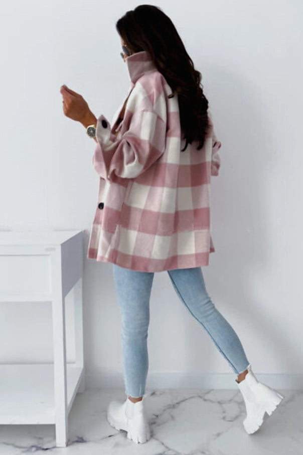 Pink Open button Plaid shacket