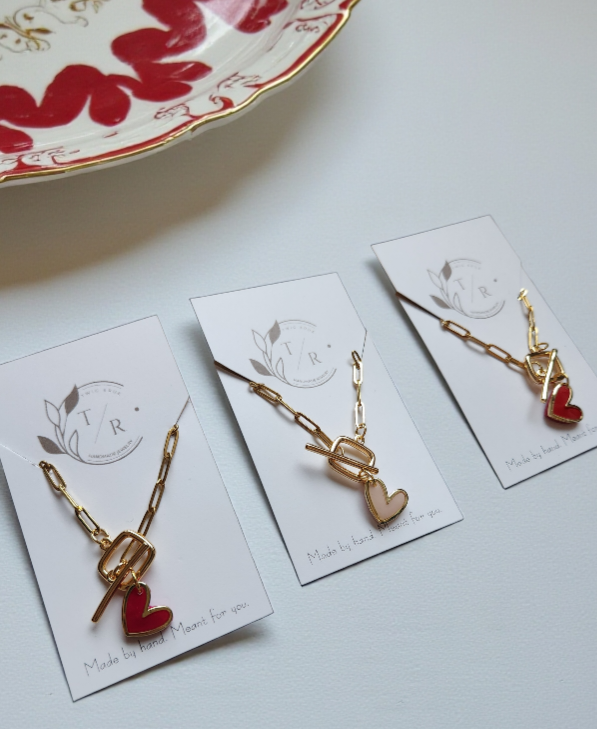 Paperclip chain necklace with heart charm