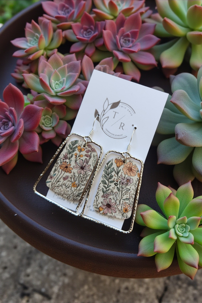 Chloe| Floral leather statement earring
