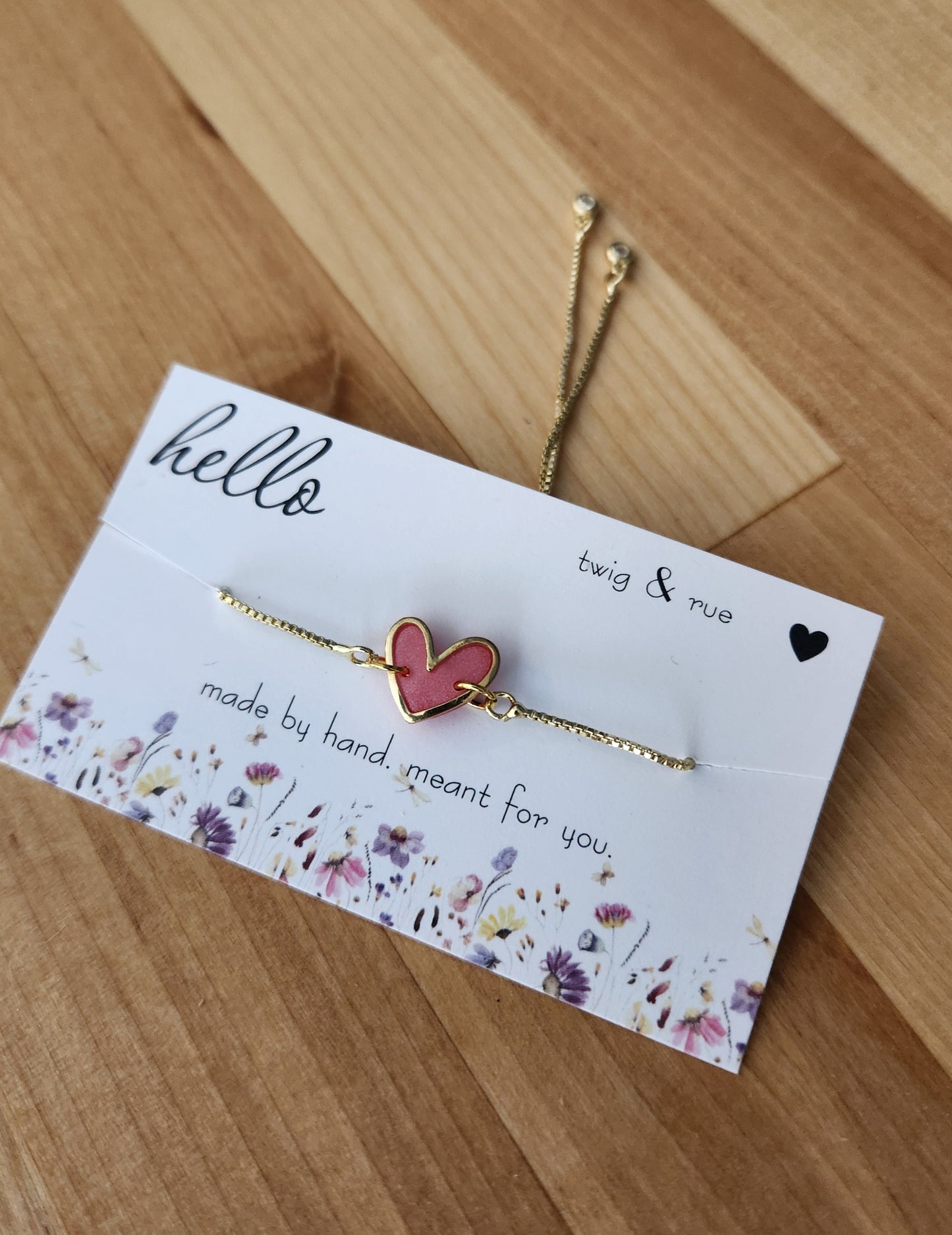 Gold Heart Slider Bracelet- 18k gold plated