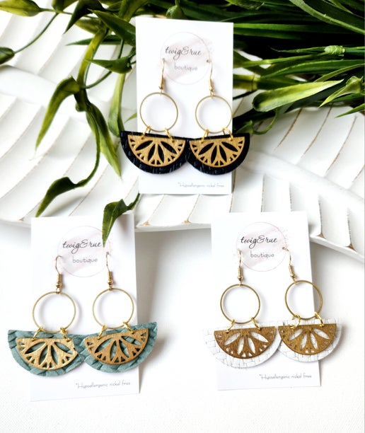 Margot| Sunburst leather earrings