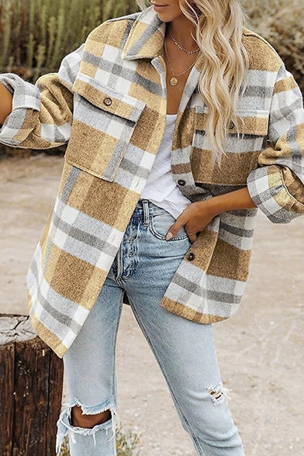 Yellow Plaid Flannel Shacket Jacket