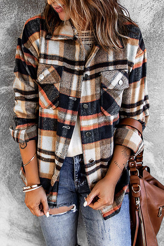 Plaid Long Sleeve Pocketed Button Shacket