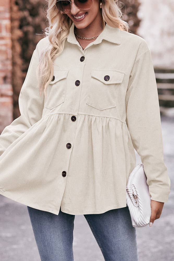 Beige Button Up Corduroy Shirt